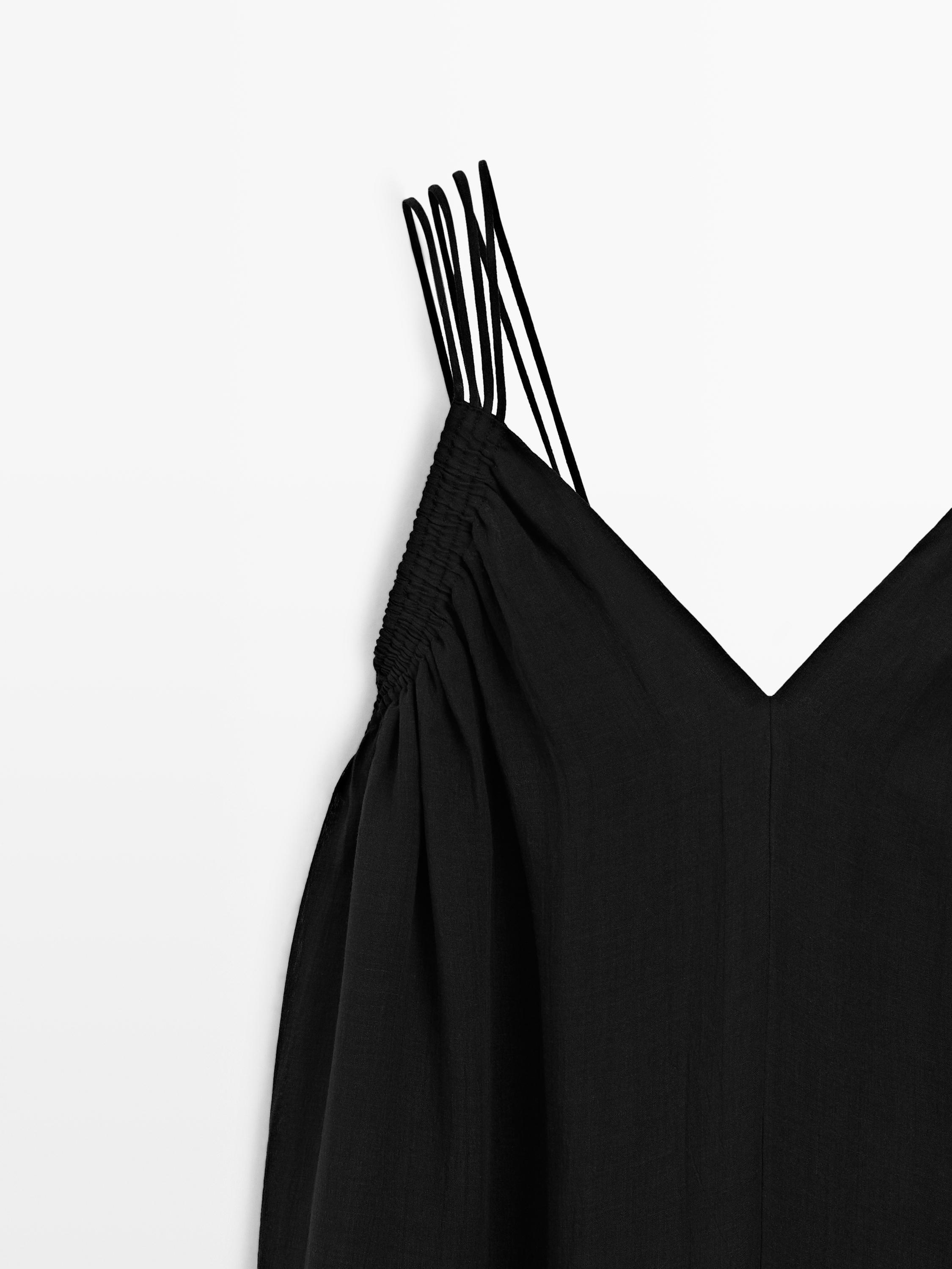 Robe midi à bretelles en ramie